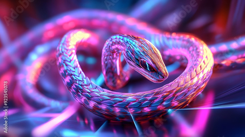 Wallpaper Mural Coiled serpent with graphic lines emerging from neon vortex. Torontodigital.ca