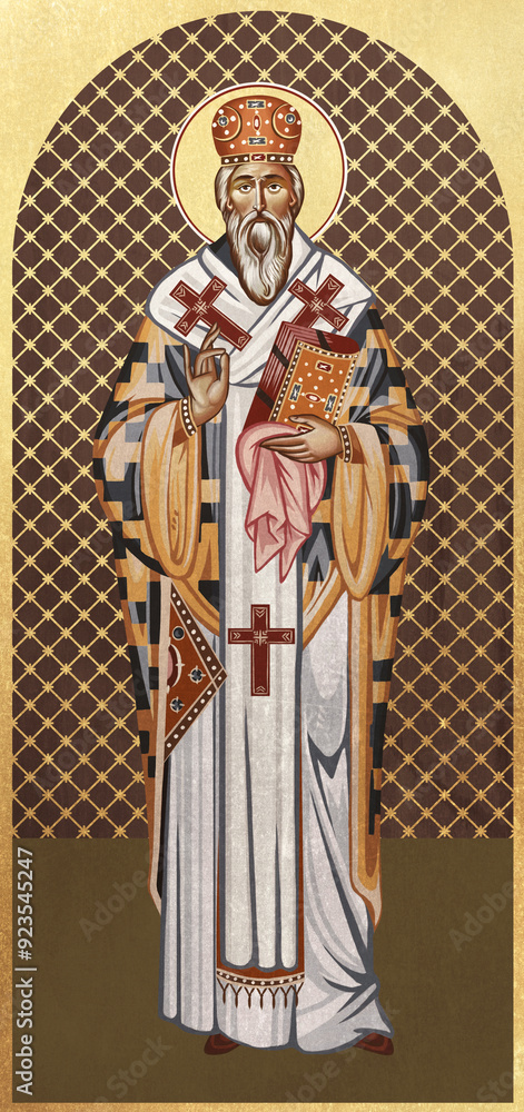 Obraz premium Traditional Christian icon of Basil of Ostrog. Antique illustration in Greek style