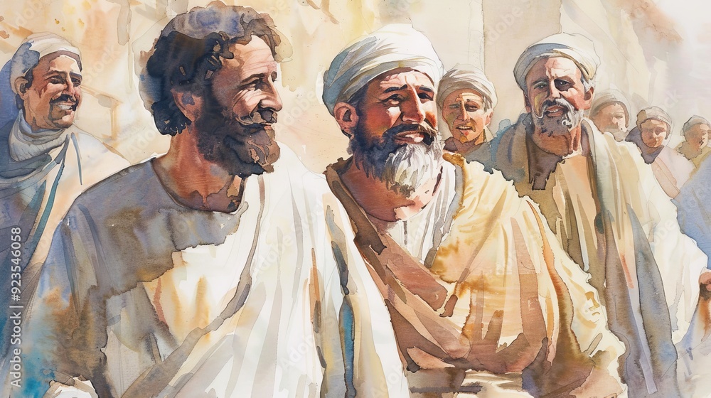 Spreading Gospel: Apostle James the Greater on Missionary Journey - Biblical Illustration with Beige Background and Copyspace Spreading Gospel: Apostle James the Greater on Missionary Journey - Biblical Illustration with Beige Background and Copyspace