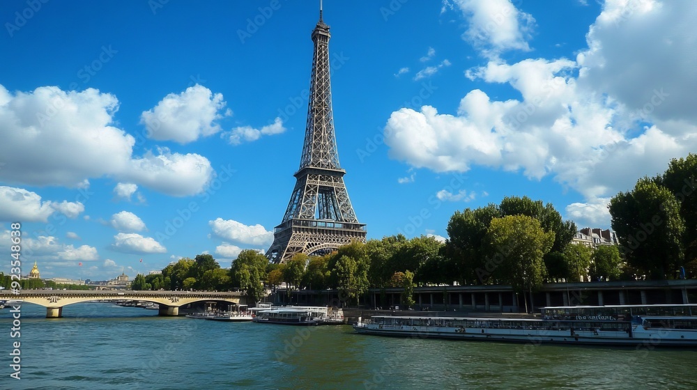 Fototapeta premium Eiffel Tower Overlooking the Seine River