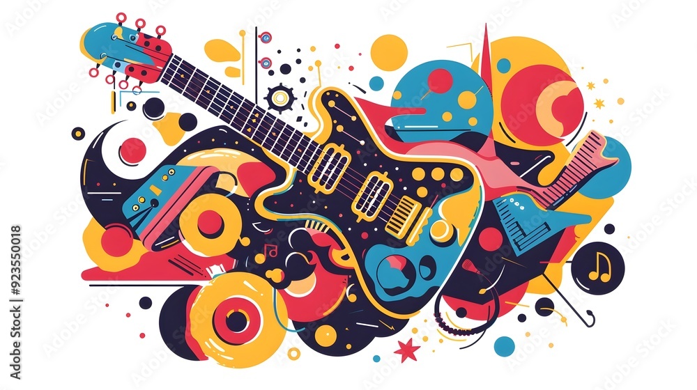 Vibrant Retro Music Festival Poster Design with Colorful Abstract Guitar Vibrant Retro Music Festival Poster Design with Colorful Abstract Guitar