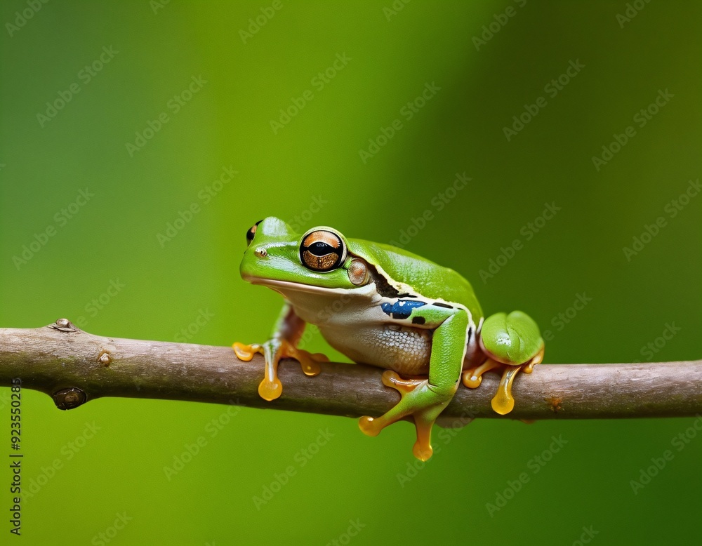 Flying frog sitting on body, beautiful tree frog on branch, rachophorus reinwardtii, Javan tree frog. Ai generated image. Flying frog sitting on body, beautiful tree frog on branch, rachophorus reinwardtii, Javan tree frog. Ai generated image.