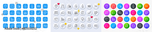 Dating, Wallet and Marketplace line icons. Square, Gradient, Pin 3d buttons. AI, QA and map pin icons. Pack of Currency exchange, Voice wave, Scuba diving icon. Vector