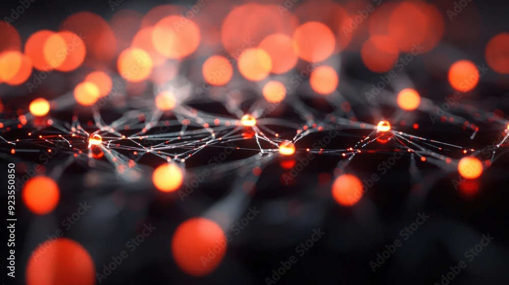 3D rendering of a network with malware detection nodes, cybersecurity, monitoring 3D rendering of a network with malware detection nodes, cybersecurity, monitoring