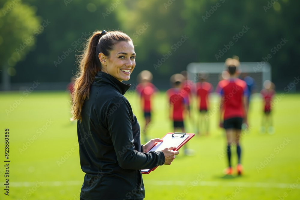 photo of coach instructor trainer teaching teenage player at soccer field, generative AI photo of coach instructor trainer teaching teenage player at soccer field, generative AI