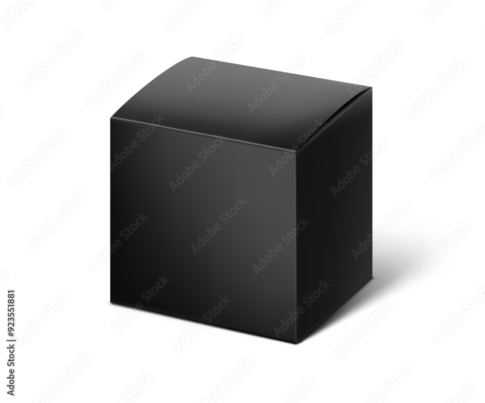 Realistic black paperboard box mockup. Vector illustration isolated on white background. Half side view. Can be use for food, cosmetic, pharmacy, sport and etc. Ready for your design. EPS10. Realistic black paperboard box mockup. Vector illustration isolated on white background. Half side view. Can be use for food, cosmetic, pharmacy, sport and etc. Ready for your design. EPS10.