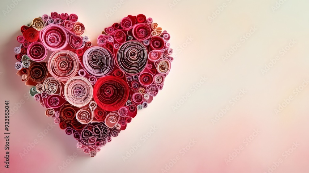 Beautiful quilled paper heart with intricate designs in shades of red and pink on a soft gradient background. Beautiful quilled paper heart with intricate designs in shades of red and pink on a soft gradient background.