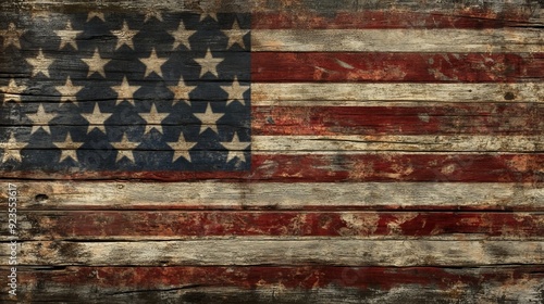 Distressed American Flag on Wood