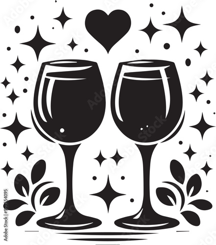 Two glasses of wine vector. Cheers with wineglasses. Clink glasses icon. vector silhouette,