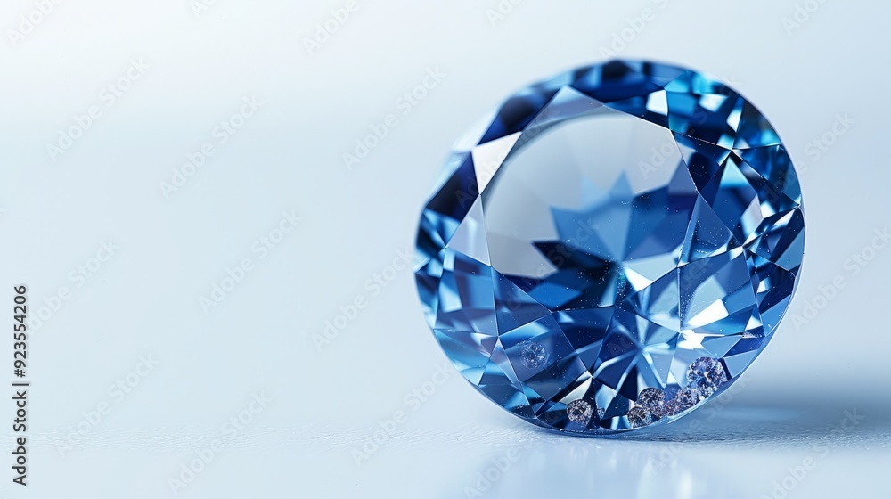 Blue gemstone glittering on a smooth surface with soft lighting Blue gemstone glittering on a smooth surface with soft lighting