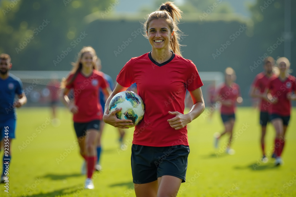 Fototapeta premium photo of teenage youth soccer player at soccer field, generative AI