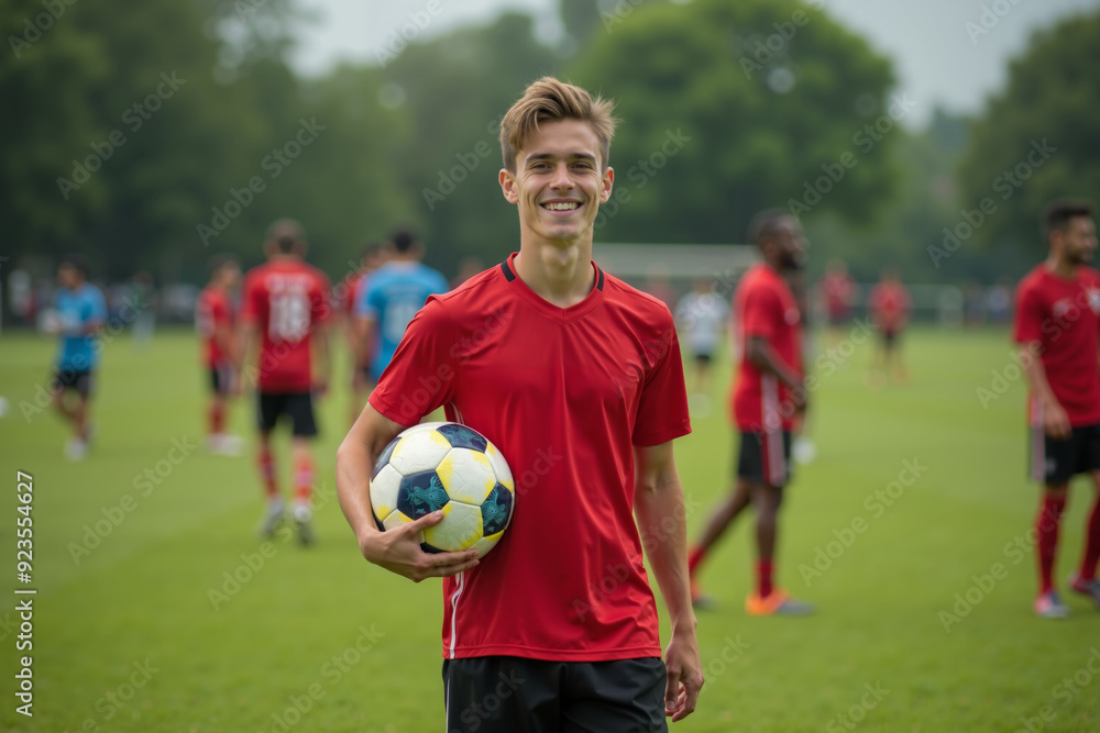 photo of teenage youth soccer player at soccer field, generative AI photo of teenage youth soccer player at soccer field, generative AI