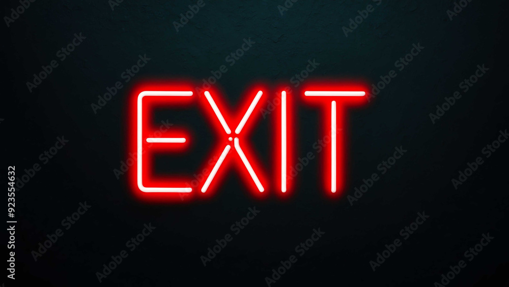 exit red neon lettering on plain dark black background exit red neon lettering on plain dark black background
