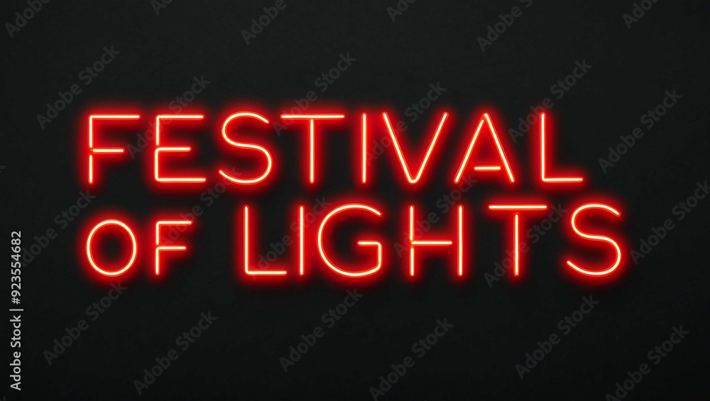festival of lights red neon lettering on plain dark black background