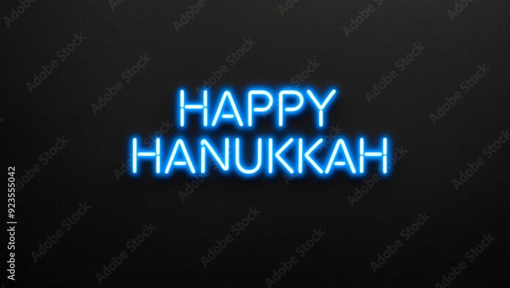 happy hanukkah blue neon lettering on plain dark black background happy hanukkah blue neon lettering on plain dark black background