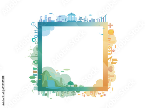 ESG in community A001 with square frame and Environmental social governance elements vector illustration graphic EPS 10
