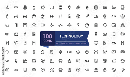 Technology line icon set. Virtual and augmented reality outlines icon. Pixel perfect, minimalistic web and UI icon. Outline icon collections.