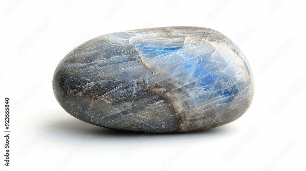 Labradorite crystal with blue flash on white background Labradorite crystal with blue flash on white background