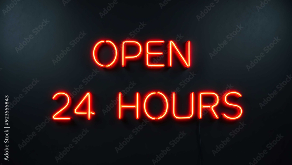 open hours red neon lettering on plain dark black background open hours red neon lettering on plain dark black background