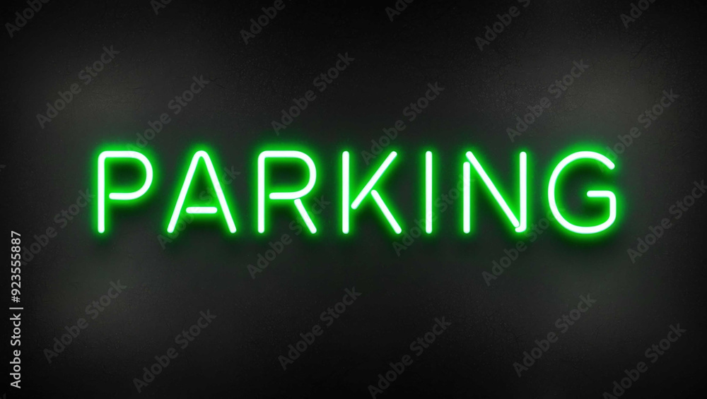 parking green neon lettering on plain dark black background parking green neon lettering on plain dark black background