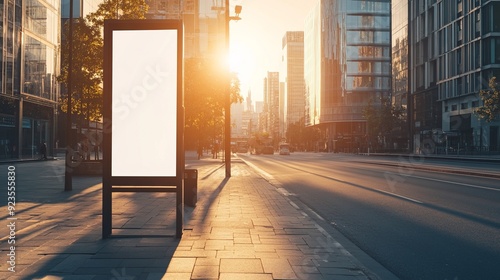 Sunset Cityscape with Blank Billboard