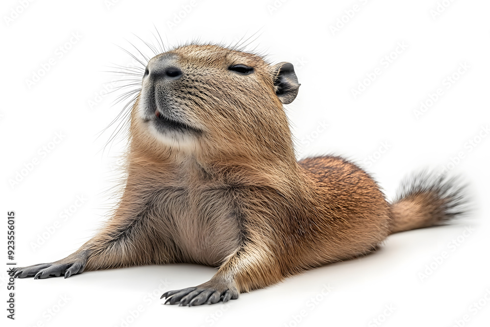 Capybara rests on the floor isolated on white background Capybara rests on the floor isolated on white background
