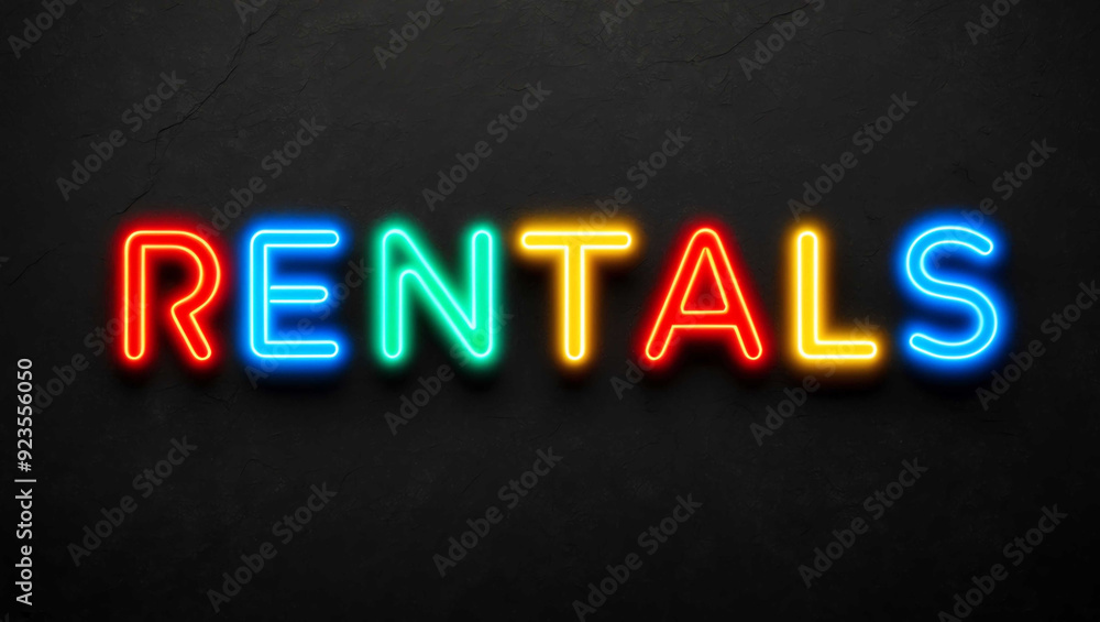 rentals colorful neon lettering on plain dark black background rentals colorful neon lettering on plain dark black background