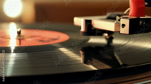 Wallpaper Mural Vinyl record on a turntable with a needle, creating an atmosphere of retro and nostalgia. Torontodigital.ca