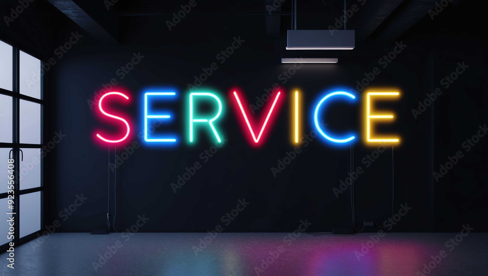 service colorful neon lettering on plain dark black background service colorful neon lettering on plain dark black background