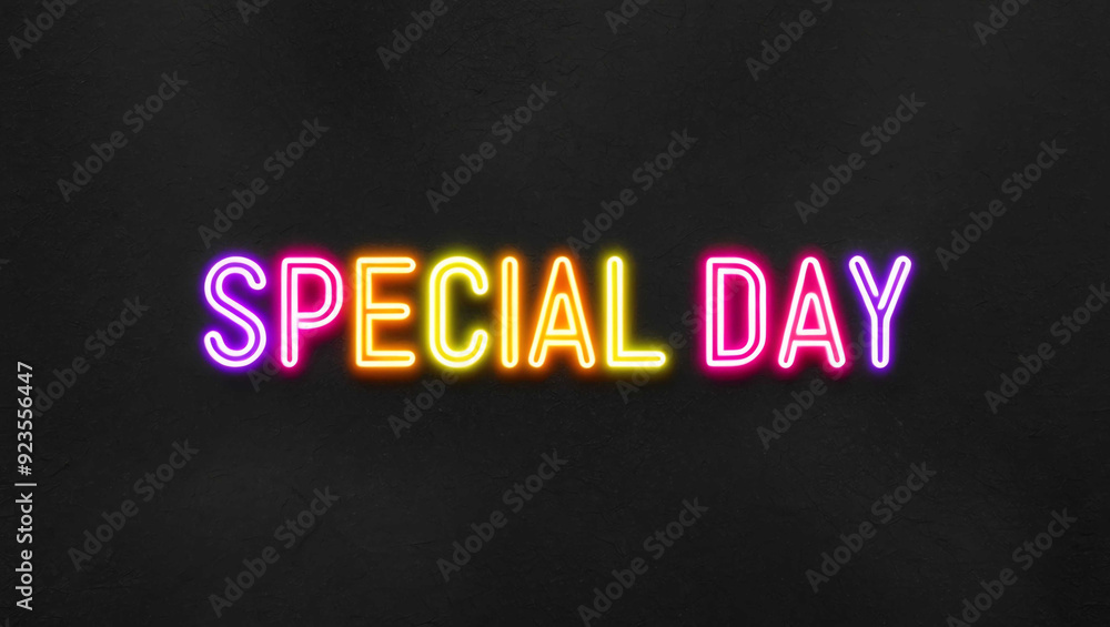 special day colorful neon lettering on plain dark black background special day colorful neon lettering on plain dark black background