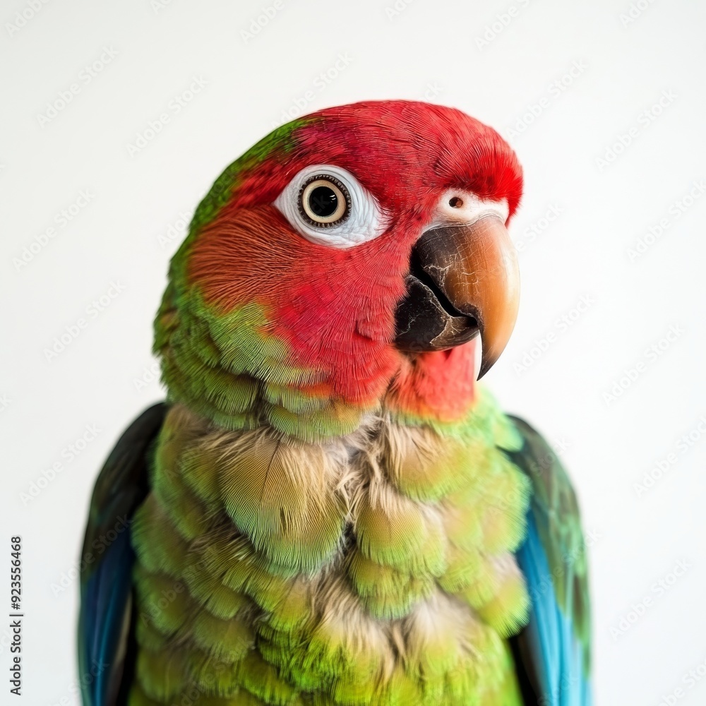 Fototapeta premium Isolated green parrot portrait on white