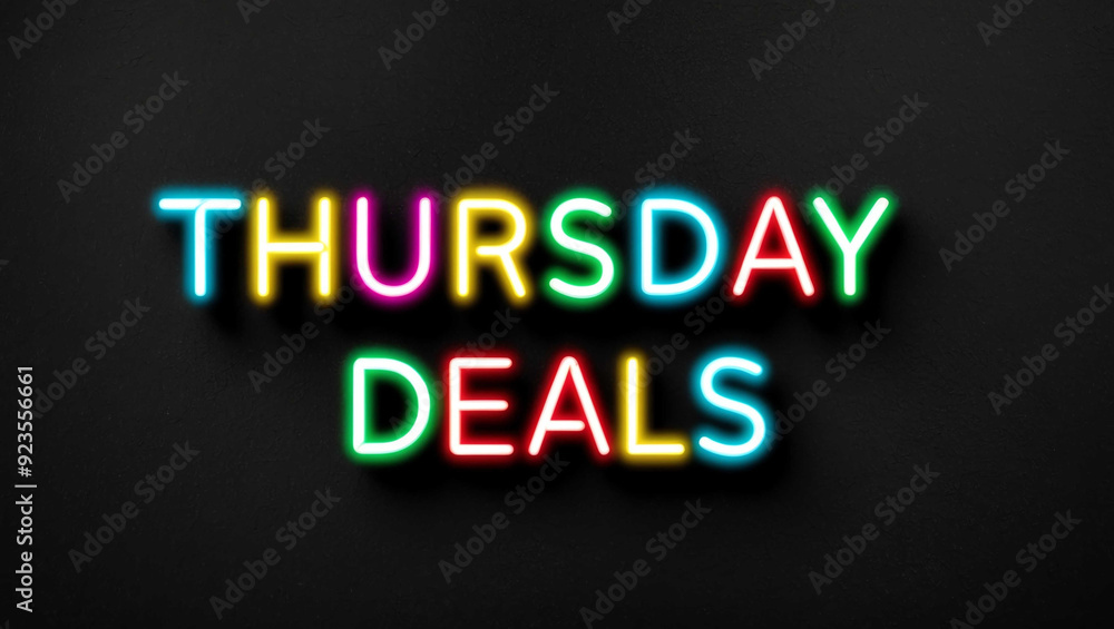 thursday deals colorful neon lettering on plain dark black background thursday deals colorful neon lettering on plain dark black background