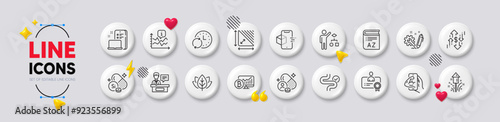 Certificate, Dollar rate and Bitcoin chart line icons. White buttons 3d icons. Pack of Vocabulary, Digestion, Device icon. Fireworks, Chart, Engineering pictogram. Vector