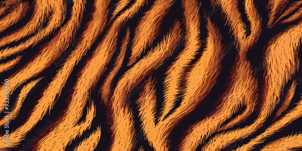 Tiger Skin Pattern Vector Illustration Exotic Texture. Animal Striped Skin Fur Pattern Texture Background