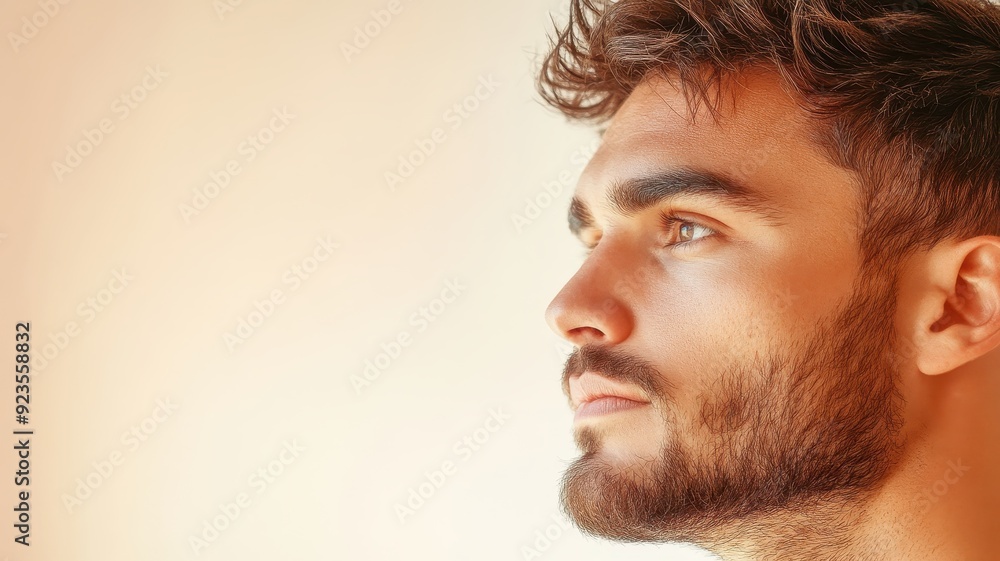 Naklejka premium Reminiscing in Sepia Tones - Man Lost in Nostalgia with a Distant Gaze, Watercolor Style Painting