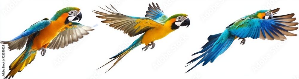 Fototapeta premium The set of tropical birds is isolated on a transparent background and features colorful feathers
