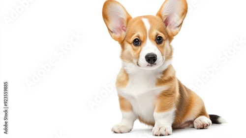 A cute corgi puppy is seated on a transparent background, isolated