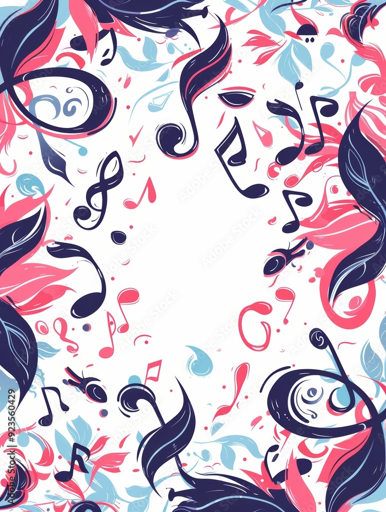 Colorful Back to School Frame Background with Musical Notes and Abstract Floral Elements Colorful Back to School Frame Background with Musical Notes and Abstract Floral Elements