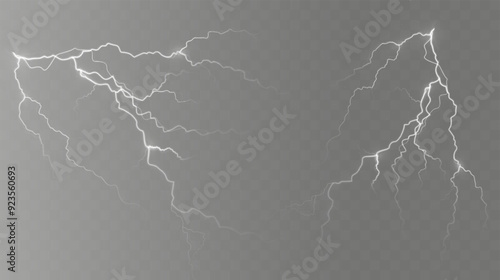 Light white isolated vector lightning png. Magic light abstract lines. Realistic natural lightning effects.	
