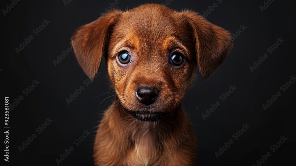 Cute brown puppy with big eyes posing against a dark background Cute brown puppy with big eyes posing against a dark background