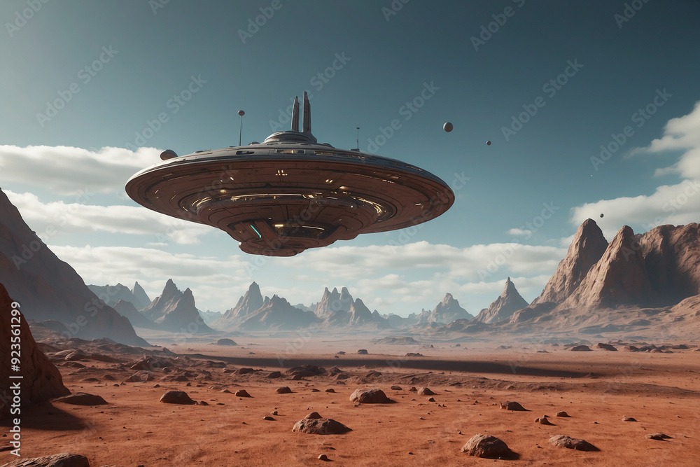 A 3D animation style scene of a spaceship landing on an alien planet A 3D animation style scene of a spaceship landing on an alien planet