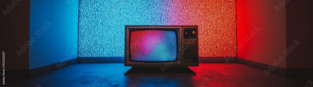 An old TV monitor with color bars displaying technical difficulties in ...