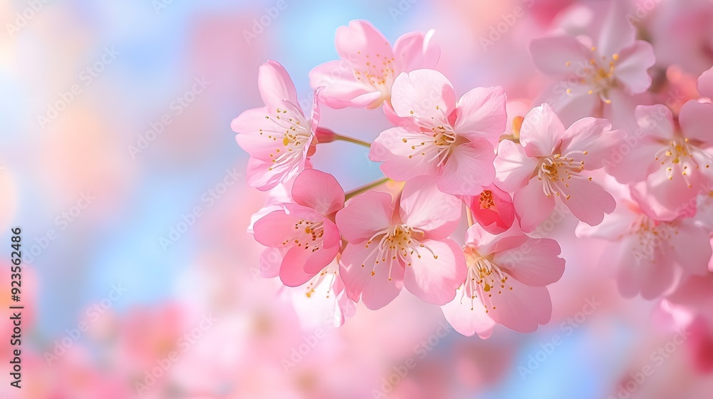 Delicate cherry blossom tree, soft pink petals, clear blue sky background, macro photography, natural spring scene, shallow depth of field, blooming flowers, botanical detail. Delicate cherry blossom tree, soft pink petals, clear blue sky background, macro photography, natural spring scene, shallow depth of field, blooming flowers, botanical detail.