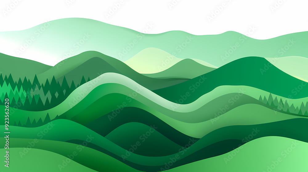 Green nature mountains landscape.3d Paper cut abstract minimal nature scene, template background.Vector illustration. Green nature mountains landscape.3d Paper cut abstract minimal nature scene, template background.Vector illustration.