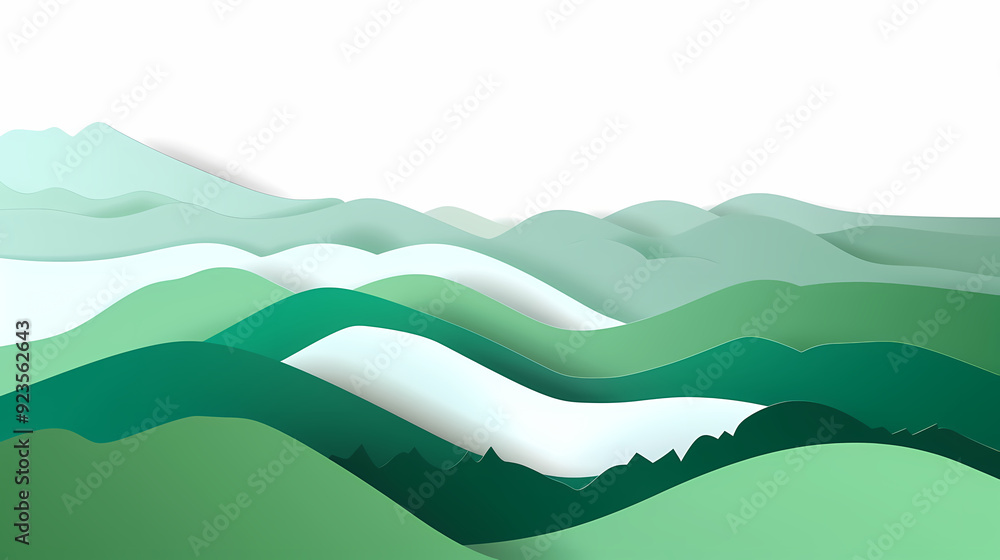 Green nature mountains landscape.3d Paper cut abstract minimal nature scene, template background.Vector illustration. Green nature mountains landscape.3d Paper cut abstract minimal nature scene, template background.Vector illustration.
