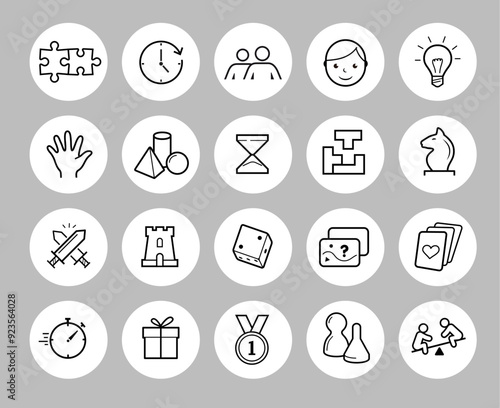 Board game icons set. The outline icons are well scalable and editable. Contrasting elements are good for different backgrounds. EPS10.	
