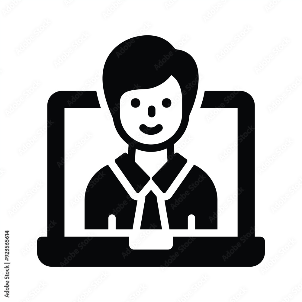 Lecturer inside laptop showing concept icon of online learning Lecturer inside laptop showing concept icon of online learning