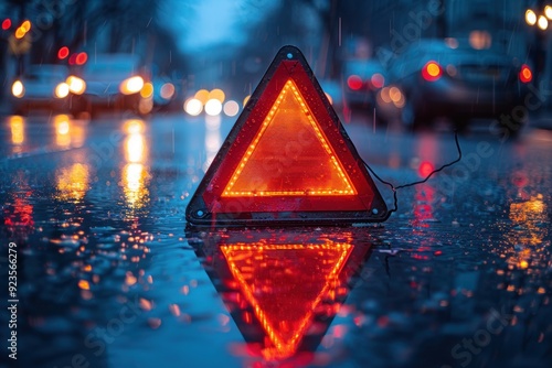 Emergency Warning Triangle in Rain