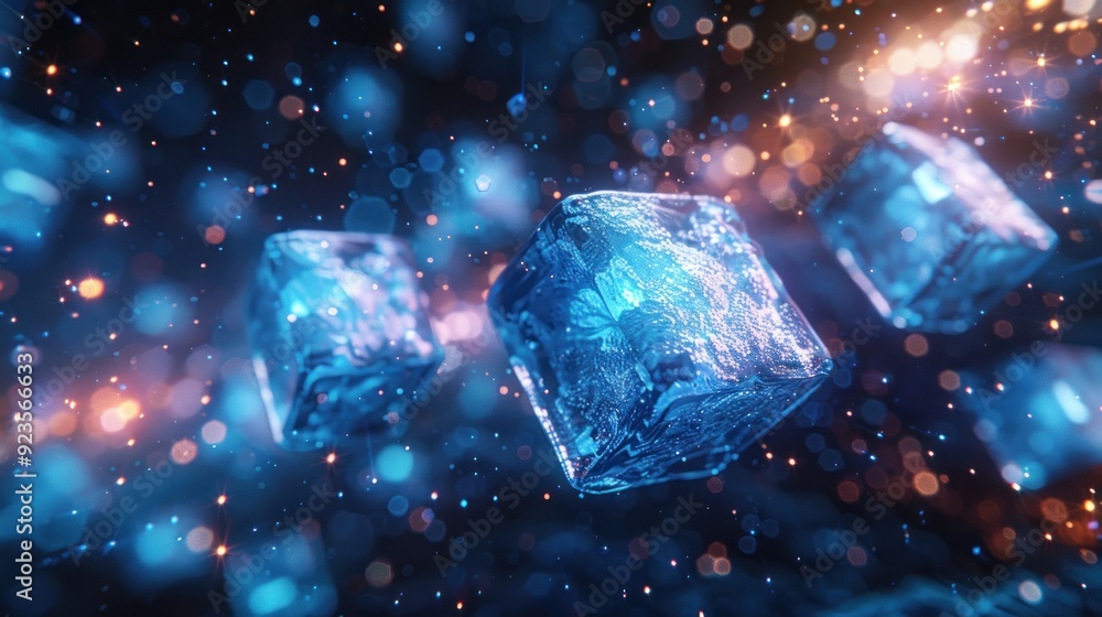 Abstract Ice Cubes with Glowing Particles Abstract Ice Cubes with Glowing Particles