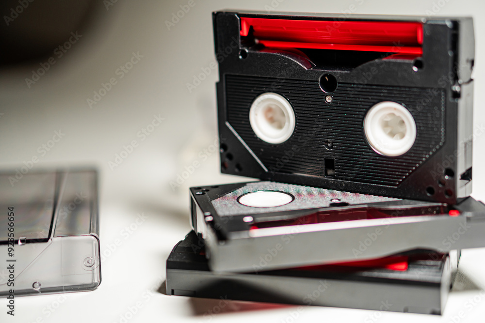 Obraz premium Close-Up of Vintage VHS Tapes